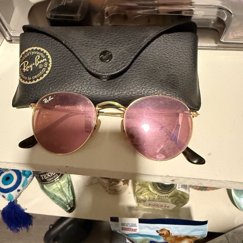Ray-Ban Gold Frame Sunglasses with Pink Lenses